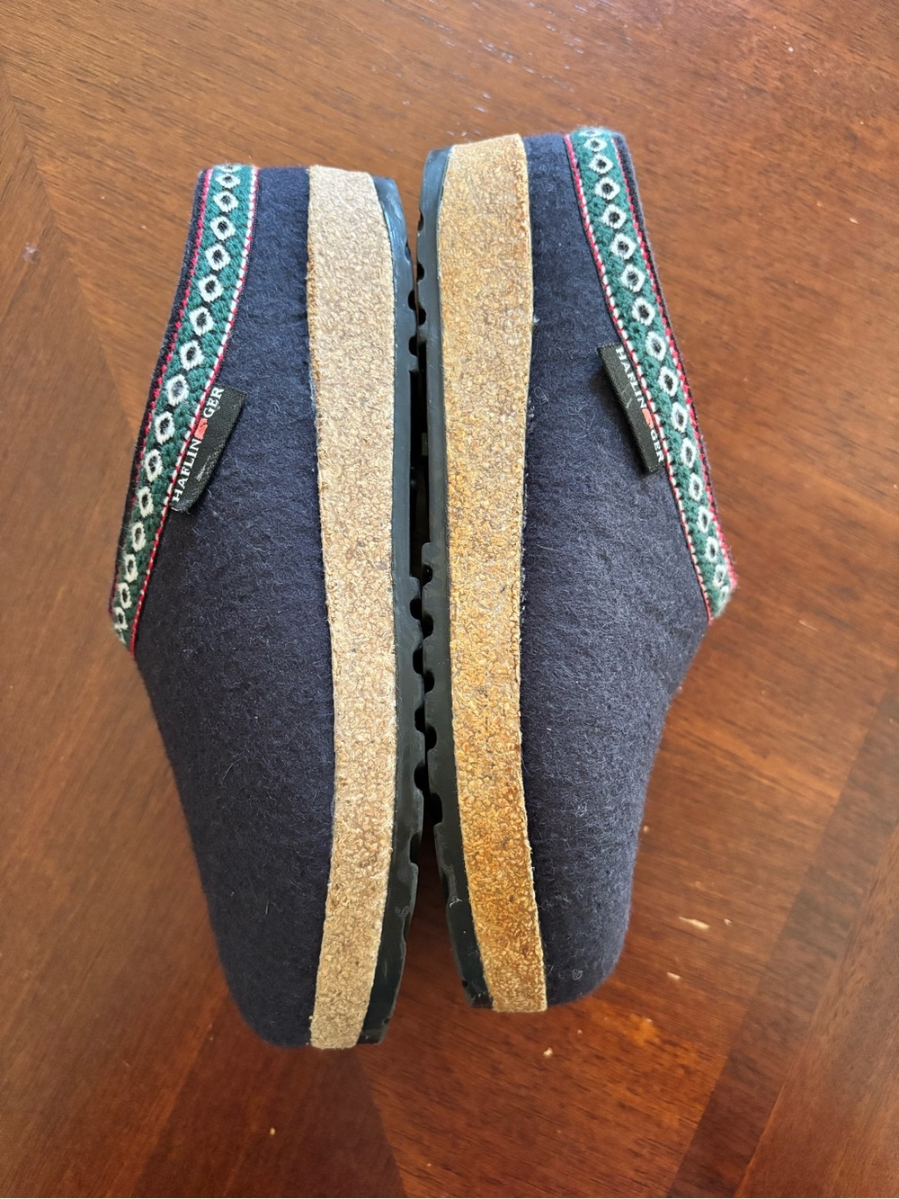 Haflinger Grizzly navy Felt Clog Mules with Decorative Trim